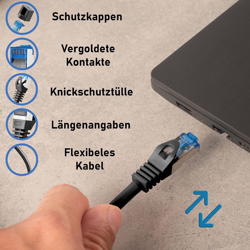 BIGtec 2m CAT.7 Patchkabel Netzwerkkabel Gigabit Patch DSL LAN Ethernet