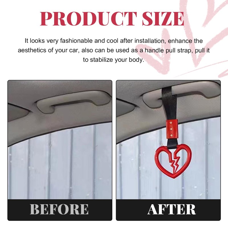 Gasedin 2PCS Broken Heart Car Handle Straps, Broken Heart-Shaped Rear