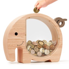 Kibelly Wooden Elephant Piggy Bank Unbreakable Piggy Bank Hucha para Niños Money Bank Girls & Boys Gifts