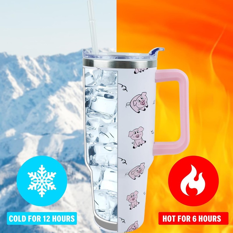 Lumumanber 40 oz Pig Tumbler with Handle and Straw, Travel