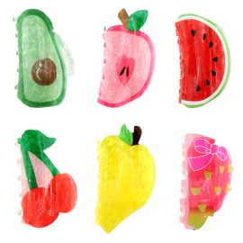6 Pieces Acrylic Hair Claws Accessories for Women Fruit Clip Cherry Watermelon Lemon Strawberry Pineapple Avocado Funny Claws Summer Hairstyle Decoration (Pack C, Large)