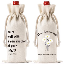 New Job Gifts for Women Men - Daisy Pairs Well With New Chapter Burlap Wine Gift Gag, Leaving Going Away Business Owner New Beginnings Farewell Gift for Coworkers Colleagues Friends Boss