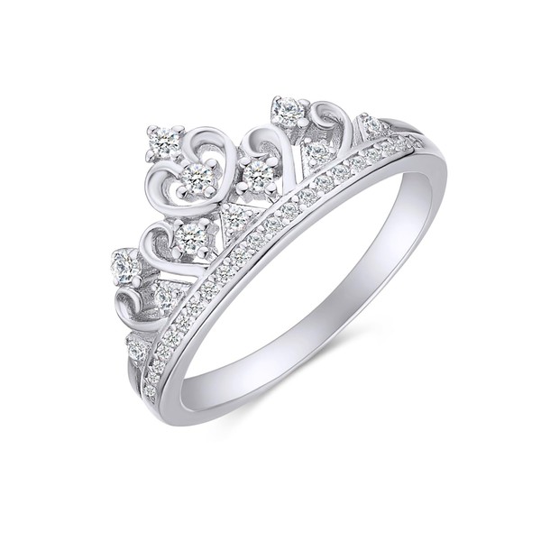 AFFY Round Cut Created Moissanite Diamond Princess Crown Ring in