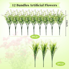 12PC Artificial Flowers, UV Resistant Fake Outdoor Plants, Realistic Phalaenopsis Orchids, Eucalyptus Greenery Shrubs, Spring Summer Decor, Indoor Garden, Patio, Window Box, Kitchen, Home Decor