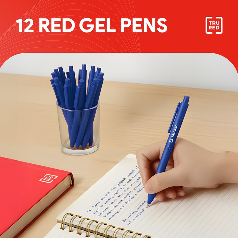 TRU RED Retractable Gel Pens, Medium Point 0.7mm, Blue Ink,