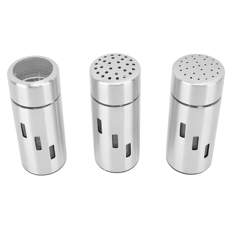 3Pcs Salt and Pepper Shakers Set Stainless Steel 3 Sizes