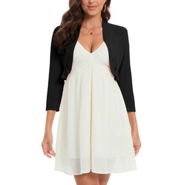 Hobrounn Women's Bolero Festive Cardigan Short Long Sleeve Open Front Solid Cardigan Top for Dress, black