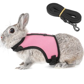 PETTOM Bunny Rabbit Guinea Pig Harness Stretchy Elastic Leash Cute Soft Mesh Small Pet Harness No Pull Comfort Outdoor Walking Jogging Padded Vest for Ferret Guinea Pig (Pink,L)