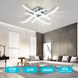 LED Ceiling Light, 27 W Ceiling Light, 6000 K Cool White, 4 Built-in LED Boards, Modern Curved Ceiling Light for Living Room, Bedroom, Kitchen Hallway (Non-Dimmable)
