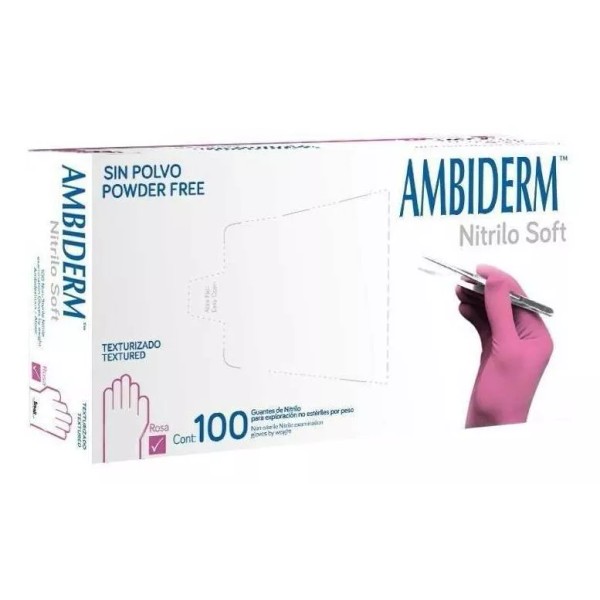 Ambiderm Guantes descartables antideslizantes Ambiderm Soft color rosa talle S