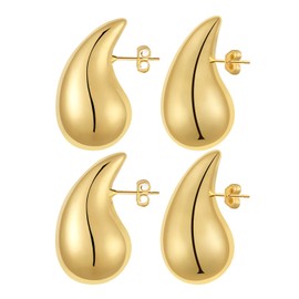 VULETO Chunky Gold/Silver Hoop Earrings for Women, Dupes Earrings Lightweight Teardrop Hollow Open Hoops Hypoallergenic Gold Plated Earrings Fashion Jewelry, S, Copper, copper