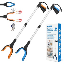 REWKCY 34" Grabber Reacher Tool, 2-Pack Foldable Reacher Grabber Pickup Tool with 360° Rotating Jaw & Magnets, Grabber Tool Heavy Duty