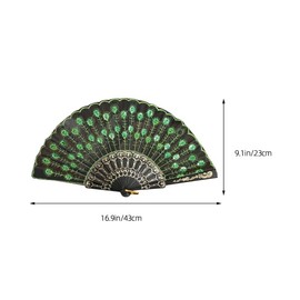 MAGICLULU Peacock Hand Fans, Vintage Folding Hand Fan Fabric Fan Embroidered Fan, Lace Handheld Fan Chinese Japanese Style Fan for Wedding Dancing Party Favors Green