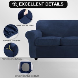 FestiCorp Velvet Sofa Covers for 3 Seat Cushion Couch Sofa Slipcovers, Stretch 4 Piece Couch Cover, Thick Furniture Covers for Dogs Pets, Sofa, Navy