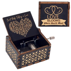 Valentines Day Gift For Her Him Hand Crank Music Box – Can't Help Falling in Love Melody, Wooden Musical Box with Heart Carvings for Wife, Husband, Girlfriend, Boyfriend Christmas & Anniversary