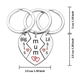 BESPMOSP 3 PCS Big Sis Mum Lil Sis Heart Pendant Keyring Family Key Chain For Women Lady Girls Sister Gift Christmas New Year Gift Thanksgiving Gift For Sister Mum (Big sis Lil sis mum)