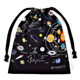 COLORFUL CANDY STYLE N7006700 Lunch Bag, Drawstring Bag, Medium, Elementary School Students, Stylish, Cute, Kids, Solar System Planets and Cosmo Planetarium(Black)