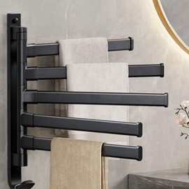 Sveudvdis Swivel Towel Rack, Thicken 5-Arm Towel Bar, Space Saving Wall Mounted Towel Holder with Hook, Rustproof Swing Out Towel Hanger for Bathroom, Kitchen