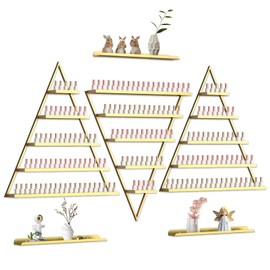 EBANKU 6PCS Nail Polish Racks 5 Tiers Nail Polish Shelf for Wall Triangular Display Rack Cosmetic Display Cases Lipstick Perfume Wall Shelf Essential Oil Organizers for Home Spa Nail Salon Shop(Gold)