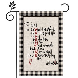 AnyDesign Valentine's Day Garden Flag Double-Sided Waterproof For God So Loved John 3:16 Yard Flag White Black Buffalo Plaid Christian Garden Flag for Outdoor Home Farmhouse Decoration, 12.5 x 18 In