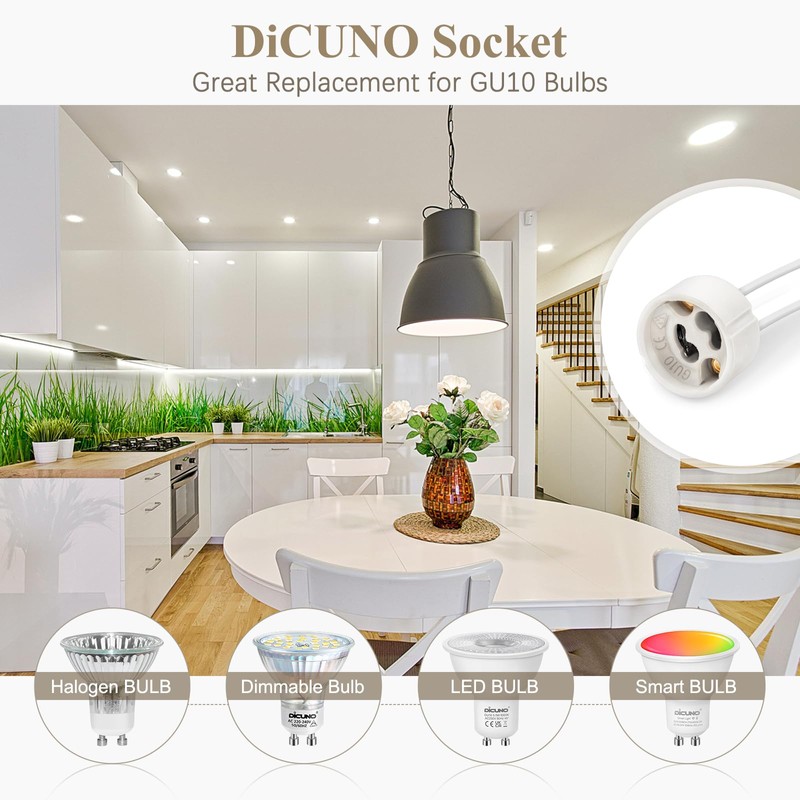 DiCUNO GU10 Lamp Holder 0.75mm² Silicon Wire GU10 Connector Ceramic