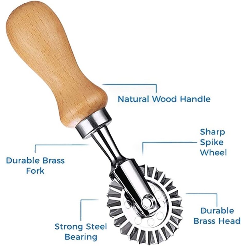 Ravioli Cutter Stamps with Roller Wheel Round Mold with Wooden
