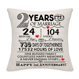2 Years of Marriage Gift 2nd Wedding Anniversary Cushion Cover Keepsake Decoration Gift for Couples Parents Women Men Mum Dad Husband Wife Grandma Grandad Aunt Uncle Friends (2 YEARS)