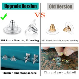 Catinee 4 Pairs Earring Backs,925 Sterling Silver Earring Backs for Studs,Rubber Earring Backs Replacements Fit 0.028-0.039inch Post(White+Silver+Gold+Rose)