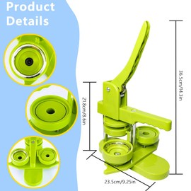 DCBADGE Button Maker Machine, Pin Maker Machine Kit (3rd Gen) Installation-Free DIY, Badge Maker Button Press Machine with Free Button Parts&Circle Cutter&Wrench Gadget (Green, 58mm（2.25in）)