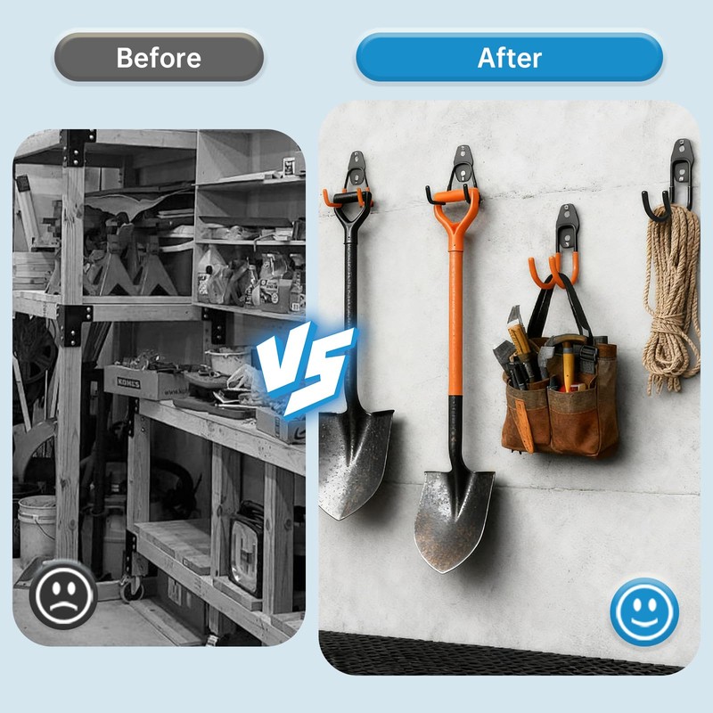 GeeWatom 2 Pack Garage Storage Utility Hooks，Garage Garden Tool Organizer，Steel
