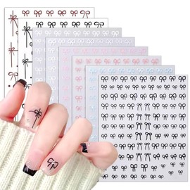 SILPECWEE 8 Sheets Colorful Bow Nail Art Stickers Black White Silver Gold Pink Blue Mini Bow Nail Decals 3D Self-Adhesive Bow-Knot Nail Supplies Nail Designs for Women Girls Acrylic Nail Accessories