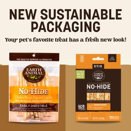 Earth Animal No Hide Stix - Long Lasting Rawhide Free Small Dog Chews Sticks, Chicken - 10 Count