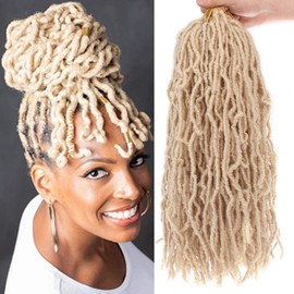 Xtrend 7 Packs New Faux Locs Crochet Hair 18 Inch Blonde Pre looped Gypsy Soft Locs Crochet Hair Synthetic Goddess Faux Locs Braids Hair Natural Wavy Dreadlock Braids Hair Extensions 18strands/pack 613#