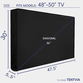 TENTVIA Outdoor TV Cover, 48 to 50 Inch Weatherproof TV Protector, 600D Oxford Fabric Waterproof Outdoor Television Cover with Back Storage Pocket, Universal Fit for Wall Mount Bracket, Black