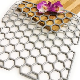 Kerafactum Sink Rubber Mat Sink Insert Drip Mat Non-Slip Mat for Drawers Protective Mat Square for Sink Protective Mats Non-Slip Sink Rubber Mat Grey Pack of 1