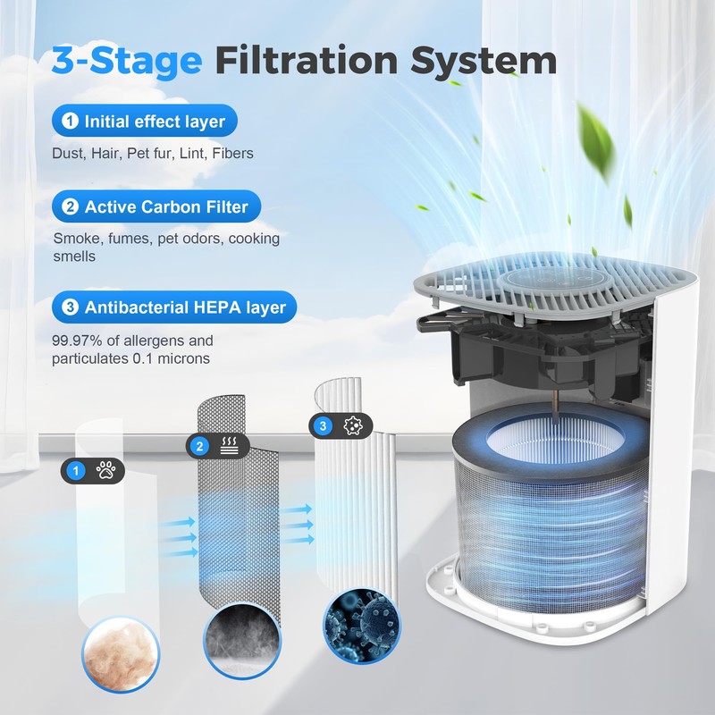 Air Purifier for Home, H13 True HEPA Filter With Activated