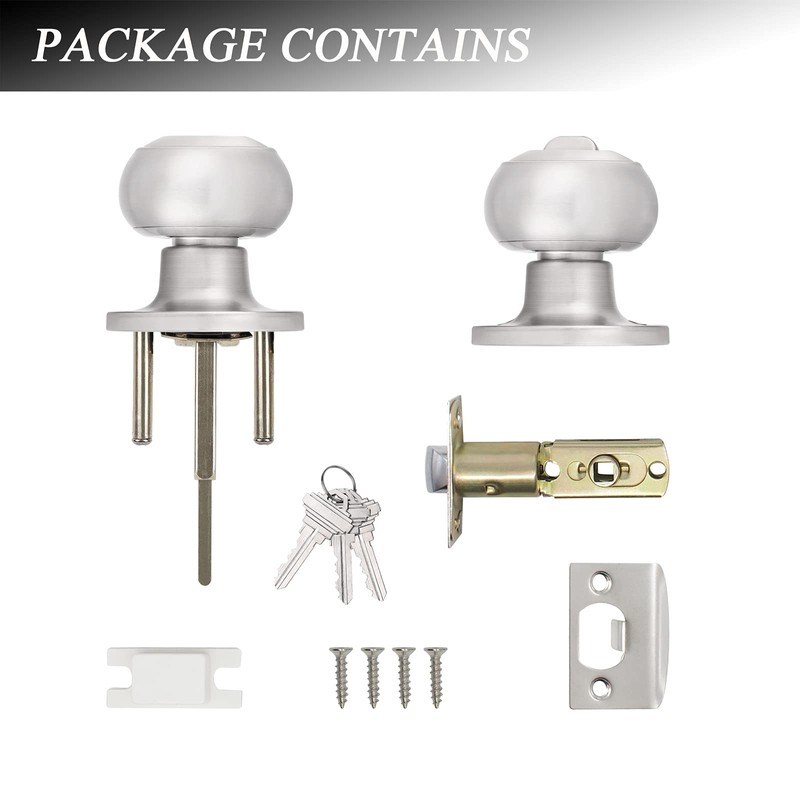 Probrico (5 Pack) Satin Nickel Round Entry Door Knobs Keyed