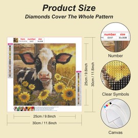 Acudotr Diamond Painting Kits for Adults, 5D DIY Cow Diamond Art Kits for Beginners, Full Drill Diamond Painting Kits for Home Wall Decor, Sunflower, 12x12 Inch