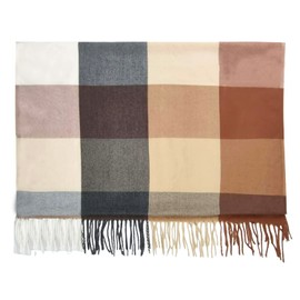 Glamexx24 Scarf Women's Winter Checked Fashion: Women's Winter Scarf, Knitted Set Scarf, Oversized Square Blanket Scarf, Blanket Scarf, Striped Pattern, Fringe Poncho, Orange, beige, grey