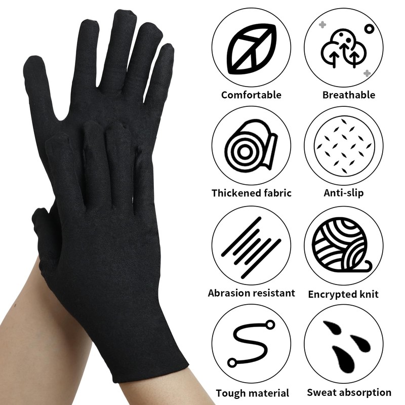 Jesiah Black Cotton Gloves, Soft Thermal Cotton Gloves for Dry