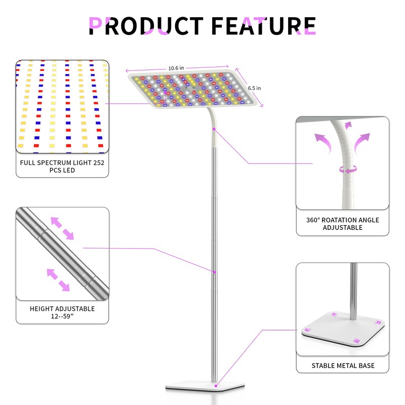 BESTVA 36W Grow Lights with Stand, Full Spectrum LED Plant