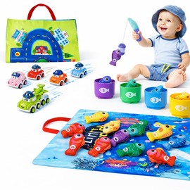 Goldge 2 in 1 Montessori Toys for 1 Year Old，Toddler Fishing Game