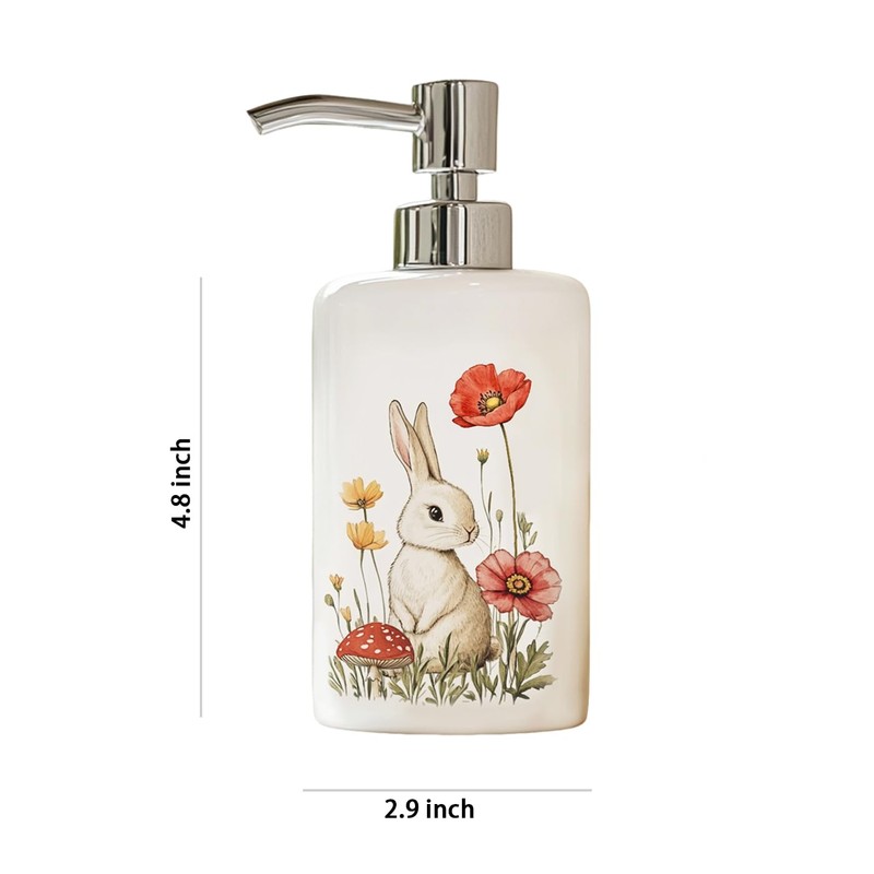 CHOOLD Ceramic Rabbit Flowers and Mushroom Soap Dispenser with Plastic