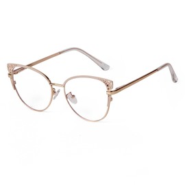 ADEWU Glasses without Prescription with Blue Light Filter Glasses Frames Women's Cat Eye Chic Party Fake Glasses, gold