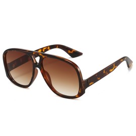 CIKJUK Pilot Sunglasses Womens Mens Retro Square Double Bridge Tinted Lens 70s Designer Square Ladies Vintage Sun Glasses with UV400 Protection Shades-Leopard/Brown