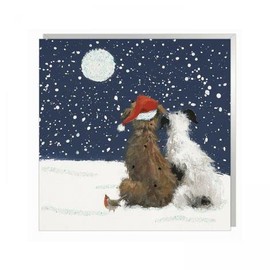 Art Beat Pack of 6 Artistic Charity Christmas Cards - Festive Gathering - Lovely Illustration of Two Dogs Under The Night Sky Winter Scene - 6 Cards of 1 Design, multi, 140 x 140mm