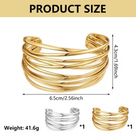 2 Pcs Gold Bangle For Women, Bangles For Womens, Gold Bangles Bracelet Chunky Bracelets Golden Open Cuff Bangles Bracelets For Women Ladies Girls