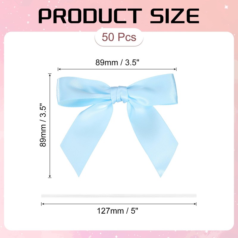 PATIKIL 50 Pcs Satin Ribbon Twist Tie Bows 3.5 Inch