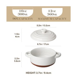 MALACASA Mini Cocotte Set - 12 OZ Small Casserole Dishes for Oven, Ramekins with Lids and Handles, Ceramic Mini Dutch Oven Set of 4, Microwave & Dishwasher Safe, Khaki White, Series TARA