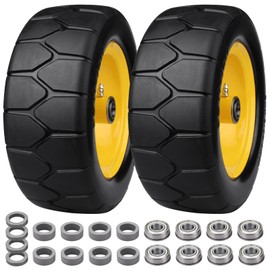 11x4.00-5'' Lawn Mower Tires Flat Free, 11x4-5 Solid Tires and Wheel, Zero Turn Mower Front Tires with 3/4" or 5/8" & 1/2" Precision bearings, 3.4"-5.6" Centered Hub for Zero-Turn Lawn Mower (2 Pack)